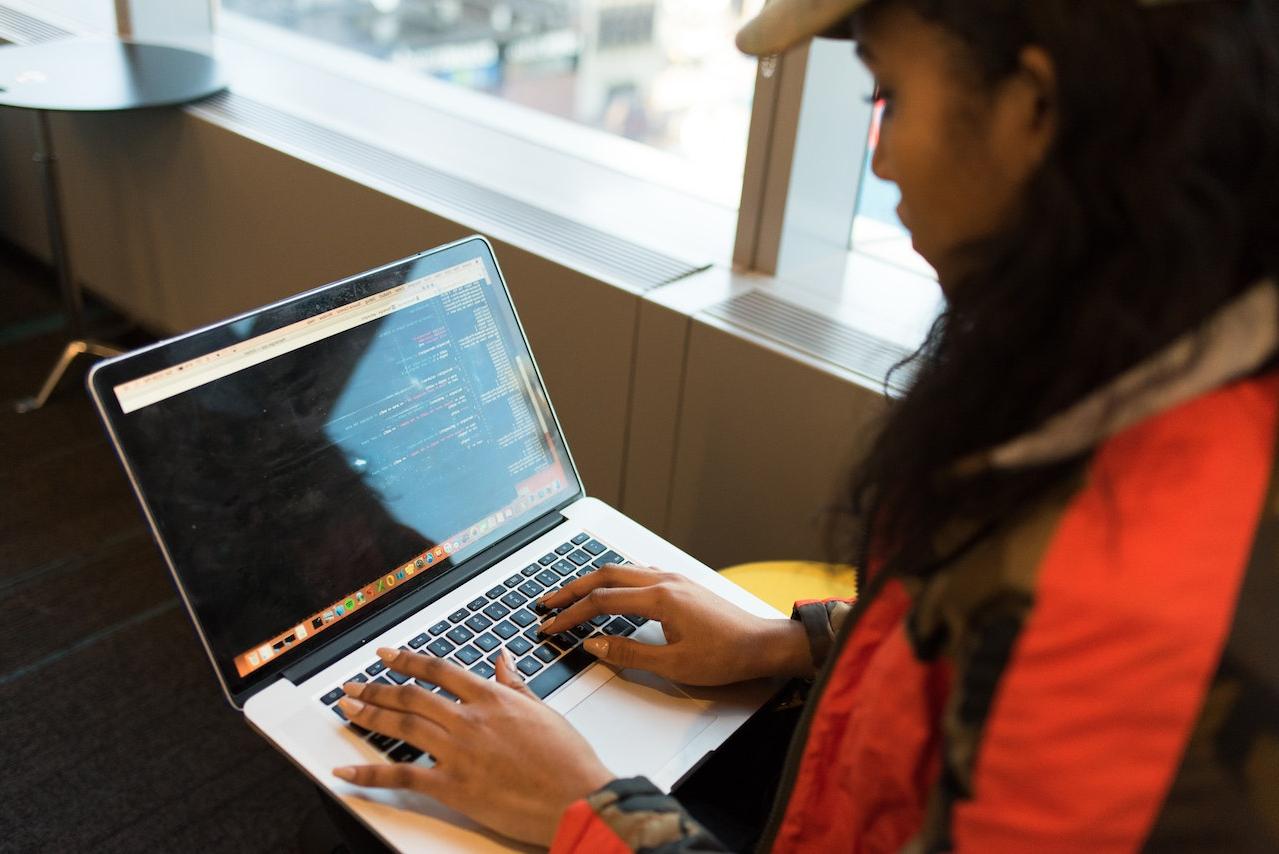 Woman working on a laptop